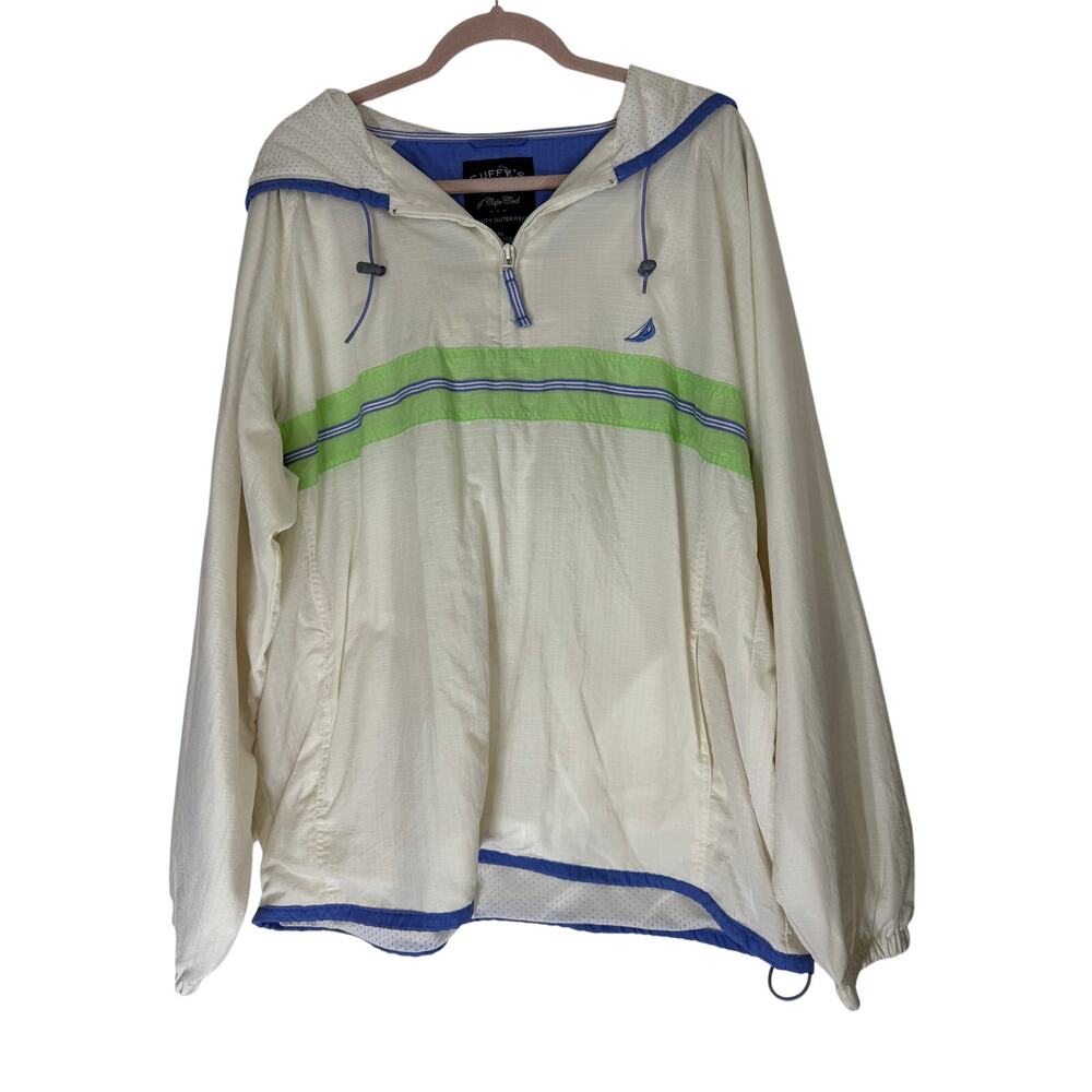 Cuffy's‎ of Cape Cod White Blue Quarter Zip Pullover Windbreaker Jacket Size 2X